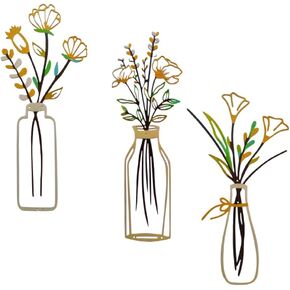 Metal Flowers Bathroom Wall Art - Lylence 3Pcs Small Iron Rustic Floral Wall Decor for Farmhouse, Kitchen, Living Room, Bedroom, Home, Office, Dining Room, Laundry,Hanging Flower Picture for Women in Saudi Arabia