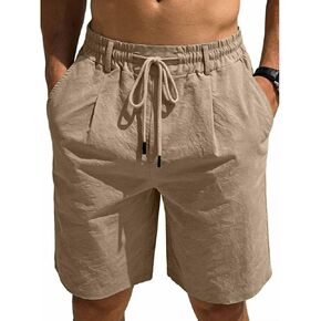 Men's Cotton Linen Shorts Lightweight Breathable Casual Shorts Summer Beach Vacation Workout Short Pants with Pockets in Kuwait
