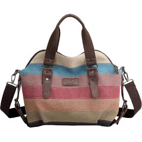 Canvas Messenger Bag, Multicolor Striped Pattern, Shoulder Crossbody Purse with Multiple Pockets, 14x8.7x6 Inches in Saudi Arabia