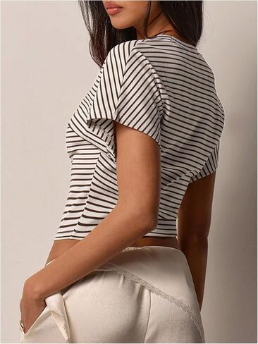 Verdusa Women's Short Sleeve Striped Shirt Cinched Going Out Tops Casual Streetwear in Kuwait