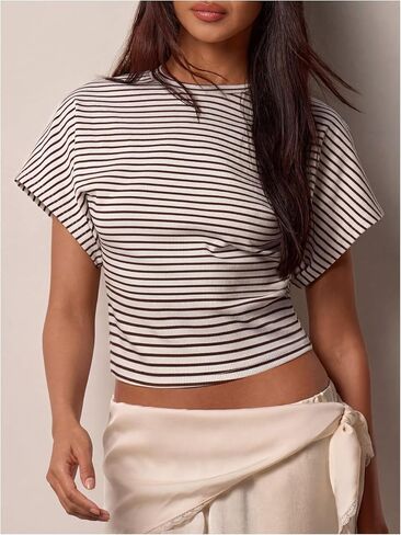Verdusa Women's Short Sleeve Striped Shirt Cinched Going Out Tops Casual Streetwear in Kuwait