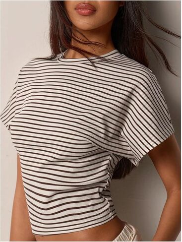 Verdusa Women's Short Sleeve Striped Shirt Cinched Going Out Tops Casual Streetwear in Kuwait