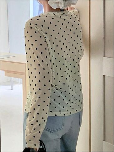 SOLY HUX Women's Plus Size Polka Dots Mesh Sheer T Shirt Long Sleeve Crew Neck Tee Going Out Tops in Kuwait