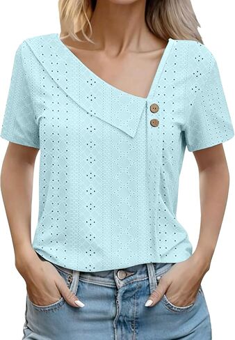 Sixstar Women's Mesh See Through Hole Summer T-Shirt Lightweight Lace Knit Top with Casual Asymmetrical Blouses in Saudi Arabia