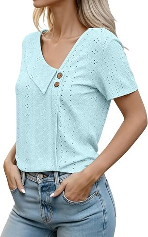 Sixstar Women's Mesh See Through Hole Summer T-Shirt Lightweight Lace Knit Top with Casual Asymmetrical Blouses in Saudi Arabia
