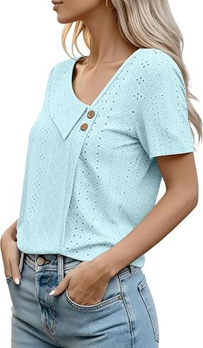 Sixstar Women's Mesh See Through Hole Summer T-Shirt Lightweight Lace Knit Top with Casual Asymmetrical Blouses in Saudi Arabia