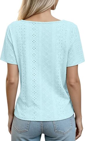 Sixstar Women's Mesh See Through Hole Summer T-Shirt Lightweight Lace Knit Top with Casual Asymmetrical Blouses in Saudi Arabia
