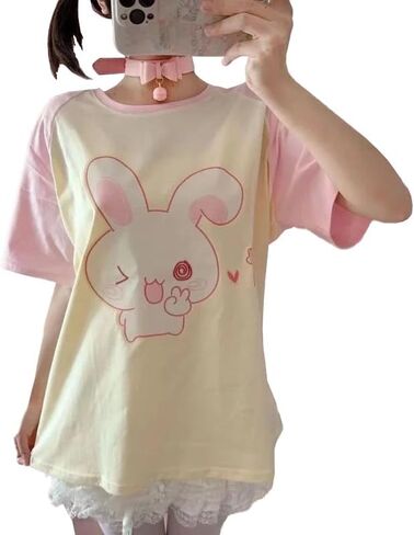 سويت لوليتا تي شيرت نسائي لطيف الكرتون الأرنب طباعة Harajuku ملابس فضفاضة Y2k الجمالية الفتيات Kawaii تيز in Kuwait