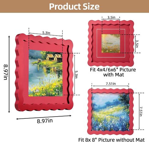 SNAPSHOT Light Blue Wavy 8x10 Picture Frame with Mat for 5x7/6x8, Scalloped Wooden Photo Frames with Real Glass for Wall Mount and Tabletop, 1 Pack in Saudi Arabia