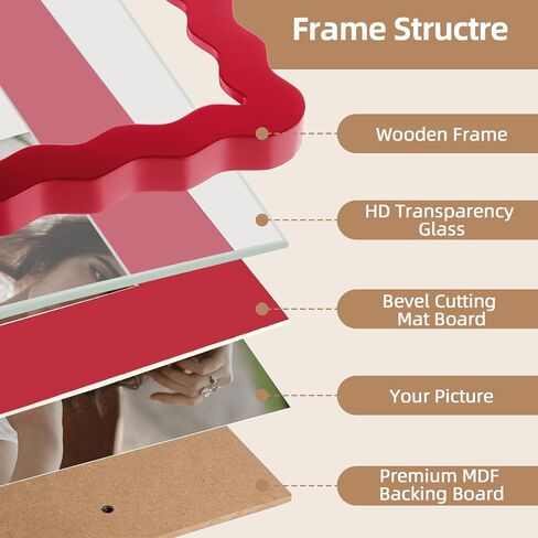 SNAPSHOT Light Blue Wavy 8x10 Picture Frame with Mat for 5x7/6x8, Scalloped Wooden Photo Frames with Real Glass for Wall Mount and Tabletop, 1 Pack in Saudi Arabia