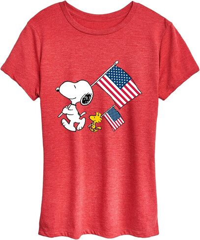Peanuts - Snoopy & Woodstock USA Flags - Women's Short Sleeve Graphic T-Shirt in Kuwait