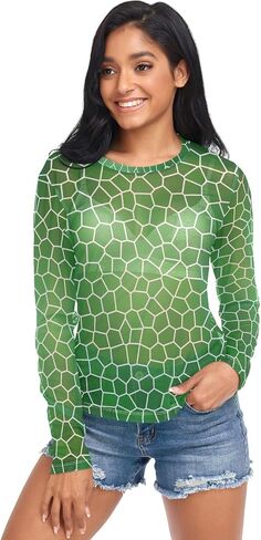 Aflyko Basic Print Women Summer Top Sheer T Shirt Mesh Blouse in Saudi Arabia