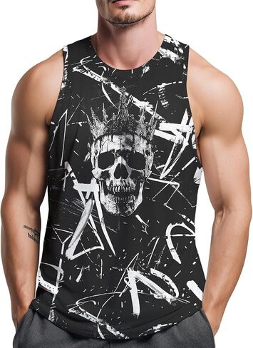 Men’s Skull Tank Top Graphic Sleeveless Shirt Muscle Workout Gym Tank Top Casual Skull Shirts in Saudi Arabia