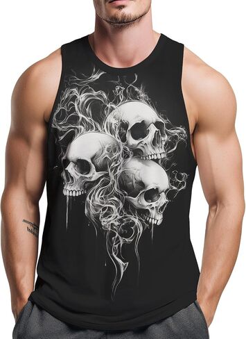 Men’s Skull Tank Top Graphic Sleeveless Shirt Muscle Workout Gym Tank Top Casual Skull Shirts in Saudi Arabia