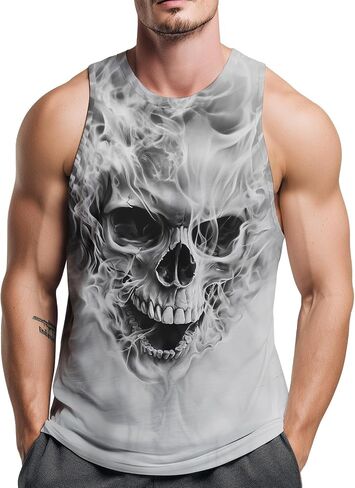 Men’s Skull Tank Top Graphic Sleeveless Shirt Muscle Workout Gym Tank Top Casual Skull Shirts in Saudi Arabia