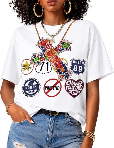 Cute Graphic Tees for Women Y2K Tops 2000s Tshirts Streetwear Baggy Shirts Teen Outfits in Saudi Arabia