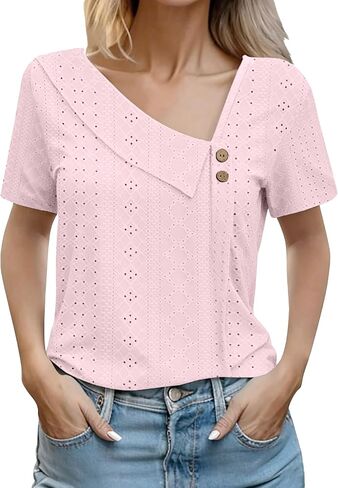 Sixstar Women's Mesh See Through Hole Summer T-Shirt Lightweight Lace Knit Top with Casual Asymmetrical Blouses in Saudi Arabia
