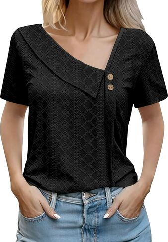 Sixstar Women's Mesh See Through Hole Summer T-Shirt Lightweight Lace Knit Top with Casual Asymmetrical Blouses in Saudi Arabia
