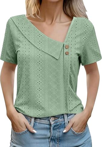 Sixstar Women's Mesh See Through Hole Summer T-Shirt Lightweight Lace Knit Top with Casual Asymmetrical Blouses in Saudi Arabia