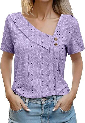 Sixstar Women's Mesh See Through Hole Summer T-Shirt Lightweight Lace Knit Top with Casual Asymmetrical Blouses in Saudi Arabia