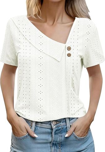 Sixstar Women's Mesh See Through Hole Summer T-Shirt Lightweight Lace Knit Top with Casual Asymmetrical Blouses in Saudi Arabia