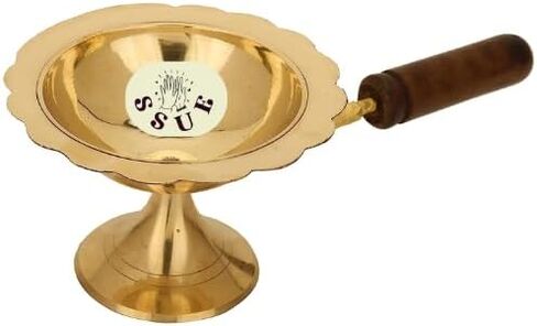 Brass Burner Incense Loban Dhoop Dani Kapoor Camphor Charcoal Bakhoor Dhup Sambrani Puja Aarti Pooja Spirituality, Peace Worship Positivity with Wooden Handle Gift (4 Inches) in Saudi Arabia