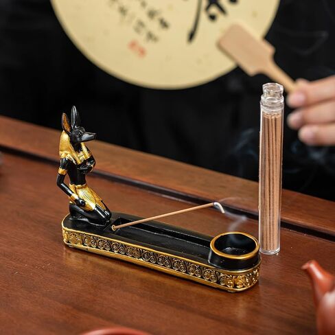 Black Gold Anubis Egyptian Incense Stick Holder | Resin Incense Burner, Ash Tray & Tealight Holder, Includes Bottle of Incense Stick in Kuwait