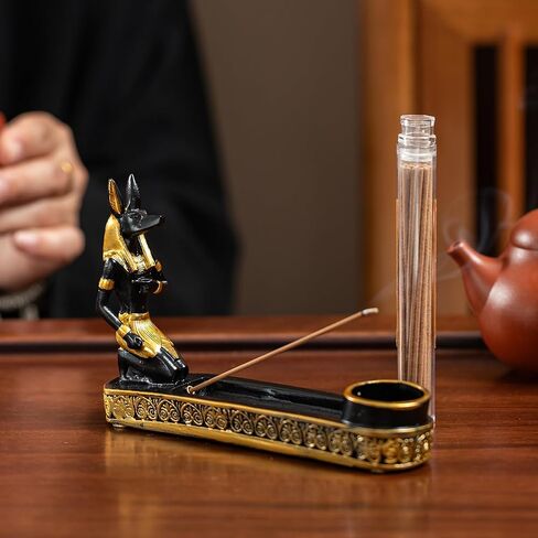 Black Gold Anubis Egyptian Incense Stick Holder | Resin Incense Burner, Ash Tray & Tealight Holder, Includes Bottle of Incense Stick in Kuwait