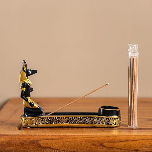 Black Gold Anubis Egyptian Incense Stick Holder | Resin Incense Burner, Ash Tray & Tealight Holder, Includes Bottle of Incense Stick in Kuwait