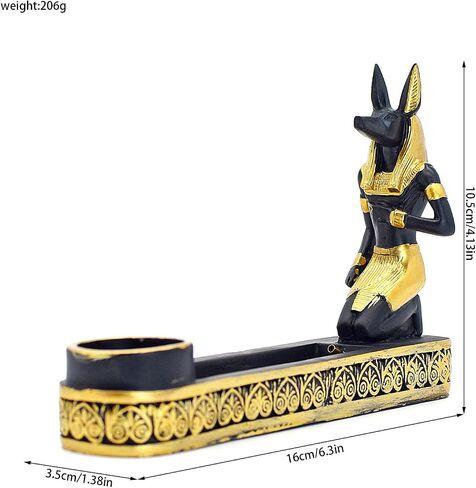 Black Gold Anubis Egyptian Incense Stick Holder | Resin Incense Burner, Ash Tray & Tealight Holder, Includes Bottle of Incense Stick in Kuwait