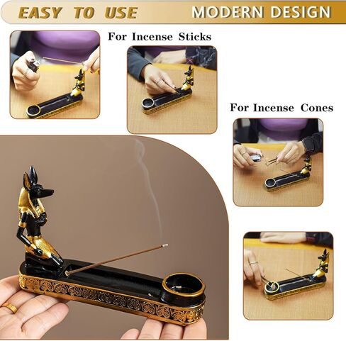 Black Gold Anubis Egyptian Incense Stick Holder | Resin Incense Burner, Ash Tray & Tealight Holder, Includes Bottle of Incense Stick in Kuwait