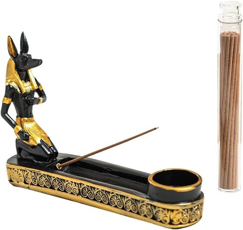 Black Gold Anubis Egyptian Incense Stick Holder | Resin Incense Burner, Ash Tray & Tealight Holder, Includes Bottle of Incense Stick in Kuwait