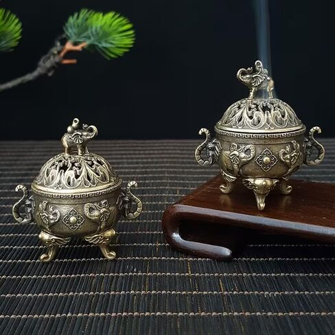 Lucky Elephant Incense Burner with Lid Vintage Metal Incense Holder Decorative Incense Bowl Antique Style Aromatherapy Burner with Ash Catcher for Home Decor Relaxation Space Use in Kuwait