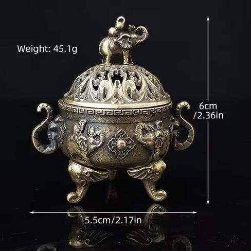 Lucky Elephant Incense Burner with Lid Vintage Metal Incense Holder Decorative Incense Bowl Antique Style Aromatherapy Burner with Ash Catcher for Home Decor Relaxation Space Use in Kuwait