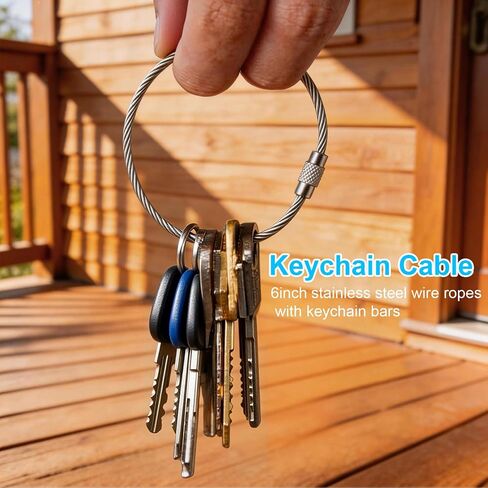 15 Pack 6 Inch Stainless Steel Wire Keychain Cables with Plastic Sleeve, Heavy Duty Wire Key Rings Loops for Luggage Tags ID Tag Keepers Keys Kitchen Utensils Duster in Saudi Arabia
