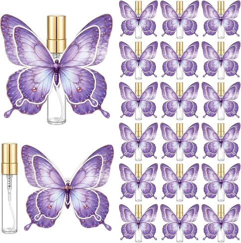Zhehao 24 Set Butterfly Theme Favors for Guests Bulk 5ml Gold Plastic Fine Mist Empty Perfume Bottles and Butterfly Cards Gender Reveal Party Decorations Wedding Souvenirs Guest Return Gifts(Pink) in Kuwait
