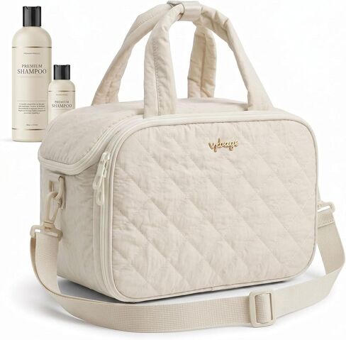 VPBAGE Large Quilted Toiletry Bag for Women, Puffy Travel Makeup Organizer with Removable Divider & Shoulder Strap, Waterproof Standing Cosmetic Case for Full-Size Toiletries, Gym, Vacation in Saudi Arabia