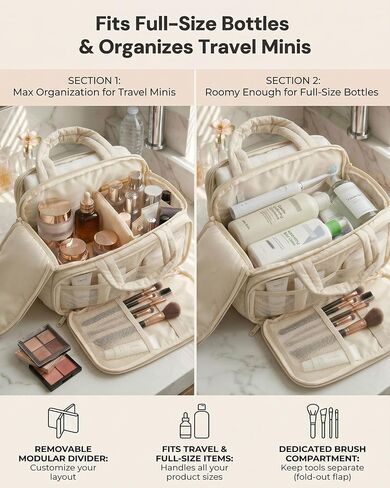 VPBAGE Large Quilted Toiletry Bag for Women, Puffy Travel Makeup Organizer with Removable Divider & Shoulder Strap, Waterproof Standing Cosmetic Case for Full-Size Toiletries, Gym, Vacation in Saudi Arabia