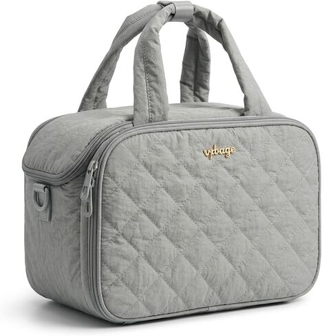 VPBAGE Large Quilted Toiletry Bag for Women, Puffy Travel Makeup Organizer with Removable Divider & Shoulder Strap, Waterproof Standing Cosmetic Case for Full-Size Toiletries, Gym, Vacation in Saudi Arabia