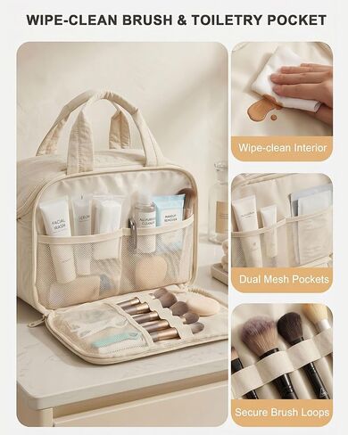 VPBAGE Large Quilted Toiletry Bag for Women, Puffy Travel Makeup Organizer with Removable Divider & Shoulder Strap, Waterproof Standing Cosmetic Case for Full-Size Toiletries, Gym, Vacation in Saudi Arabia