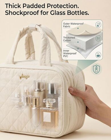 VPBAGE Large Quilted Toiletry Bag for Women, Puffy Travel Makeup Organizer with Removable Divider & Shoulder Strap, Waterproof Standing Cosmetic Case for Full-Size Toiletries, Gym, Vacation in Saudi Arabia