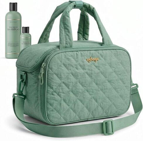 VPBAGE Large Quilted Toiletry Bag for Women, Puffy Travel Makeup Organizer with Removable Divider & Shoulder Strap, Waterproof Standing Cosmetic Case for Full-Size Toiletries, Gym, Vacation in Saudi Arabia