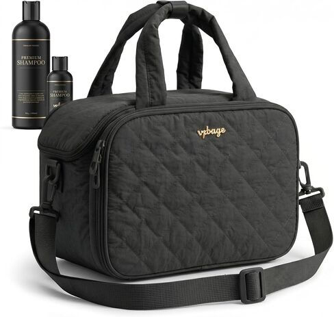 VPBAGE Large Quilted Toiletry Bag for Women, Puffy Travel Makeup Organizer with Removable Divider & Shoulder Strap, Waterproof Standing Cosmetic Case for Full-Size Toiletries, Gym, Vacation in Saudi Arabia