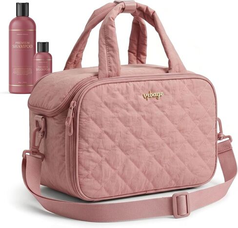 VPBAGE Large Quilted Toiletry Bag for Women, Puffy Travel Makeup Organizer with Removable Divider & Shoulder Strap, Waterproof Standing Cosmetic Case for Full-Size Toiletries, Gym, Vacation in Saudi Arabia