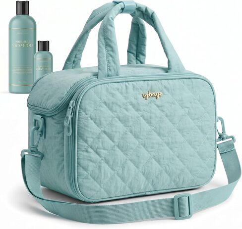 VPBAGE Large Quilted Toiletry Bag for Women, Puffy Travel Makeup Organizer with Removable Divider & Shoulder Strap, Waterproof Standing Cosmetic Case for Full-Size Toiletries, Gym, Vacation in Saudi Arabia