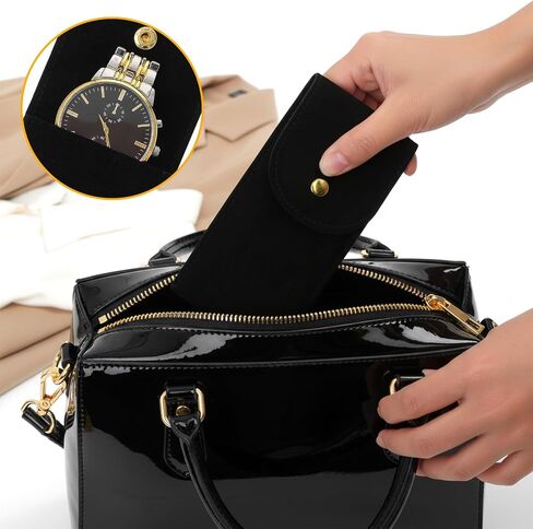 12Pcs Velvet Watch Pouch – Portable Fleece Watch Travel Case, Single Storage Bag with Snap Button & Pre-Cut Gaskets, Soft Jewelry Organizer for Men Women, Black in Saudi Arabia