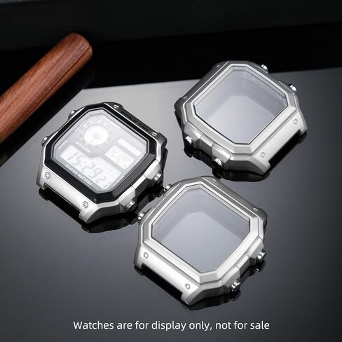 لساعة كاسيو 3299 AE-1200WH حافظة ساعة معدلة AE1200 من الفولاذ المقاوم للصدأ حافظة معدنية مع حلقة مقاومة للماء باللون الأسود والفضي in Kuwait