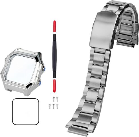 لساعة كاسيو 3299 AE-1200WH حافظة ساعة معدلة AE1200 من الفولاذ المقاوم للصدأ حافظة معدنية مع حلقة مقاومة للماء باللون الأسود والفضي in Kuwait