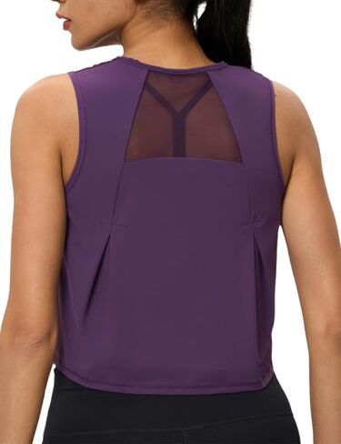 Crop Workout Tops for Women Tank Athletic Running Shirts Mesh Yoga Tops Gym Sleeveless Clothes Sangria L in Kuwait