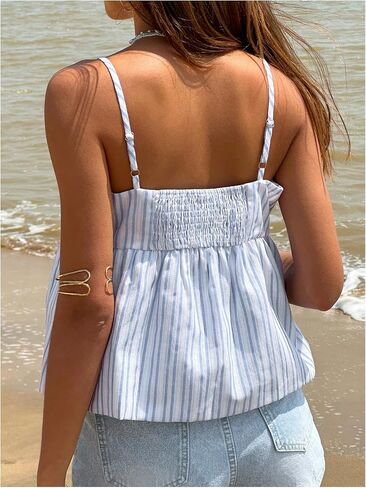 SOLY HUX Women's Striped Summer Cami Tops Sleeveless Shirred Flowy Sweet Vacation Camisole in Kuwait